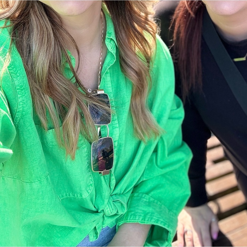 Cropped Green Button-Up Shacket Shirt - Picture 2 of 8